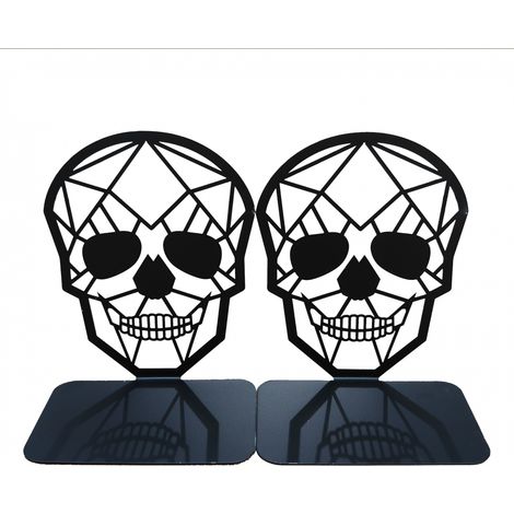 (Black)1 Pairs Metal Bookends for Kids, Book Holder, DVD, Skull Shaped Invisible Shelf, Bookends for Office and School, Home, Mother's Day, Gift (1/4)