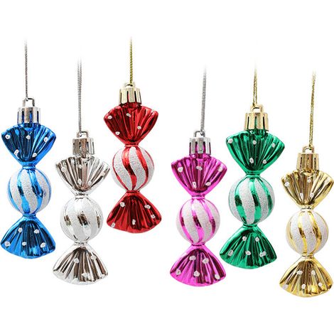 Lot de 6 décorations de Noël colorées en forme de bonbons, à suspendre, pour décorer votre maison pendant les fêtes. (1/5)