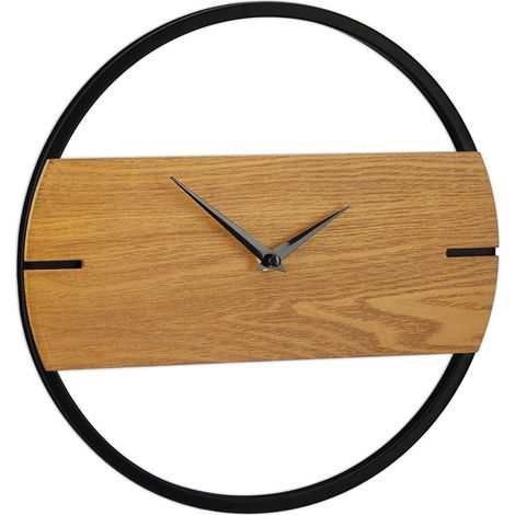 Relaxdays Orologio da Parete Design Minimal, Analogico, per Cucina, Soggiorno e Ufficio, da Interno, Ø30cm, Marrone/Nero, Metallo, Pannelli MDF, Effetto Legno, 1 pz (1/5)