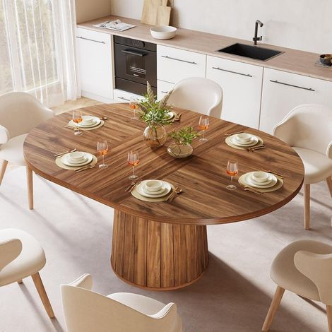 Tribesigns – Table à manger ovale 140 cm pour 6 personnes – Plateau en bois d'ingénierie – Base cylindrique en métal – Style rustique