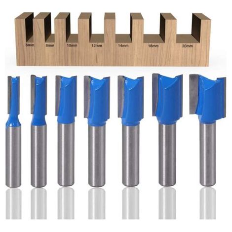 Set di 7 punte per fresatrice a gambo dritto, diametro 8 mm, 6 mm, 8 mm, 10 mm, 12 mm, 14 mm, 18 mm, 20 mm, set di punte per fresatrice per lavorazione del legno, fresatrice per rifiniture a filo per 