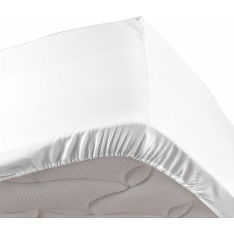 Douceur D'Intérieur – Drap housse blanc 160 x 200 cm en percale 78 fils – Bonnet de 30 cm pour un maintien optimal – Texture douce et soyeuse