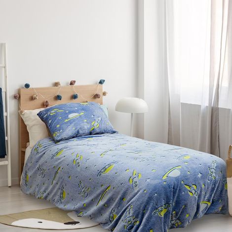 Parure de lit phosphorescente 140x200 cm polyester ASTRO bleu