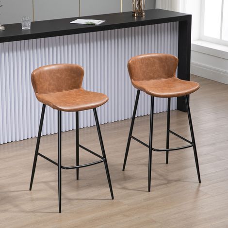 Tabourets de Bar Lot de 2 Similicuir 76 cm Repose-Pieds Acier Dossier Vintage Marron (1/5)