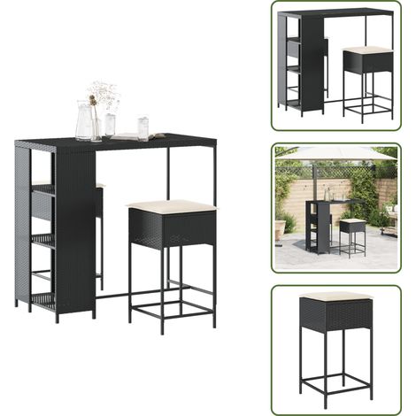 Mobili da giardino - vidaXL Set Bar da Giardino 3 pz con Cuscini in Polyrattan Nero - Tavolo da bar