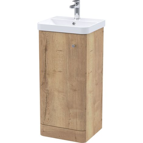 Flashbrook Contemporary Floor Standing 1 Door Vanity Basin Unit, 400mm, Autumn Oak (1/4)