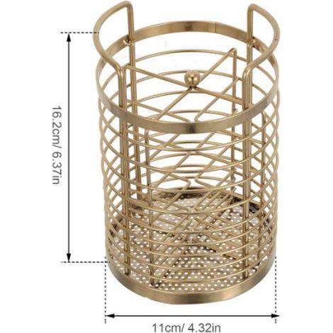 Porte-ustensiles Rotatif Doré en Acier Inoxydable,Organiseur de Couverts à 4 Compartiments avec égouttoir en Maille,Range-couverts (1/5)
