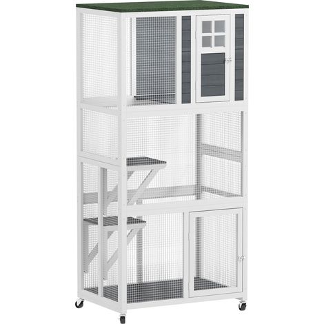 Wooden Catio Cat Outdoor Enclosure-Cat Cage with Waterproof Roof-Platforms-for Multiple Cats-White (1/5)