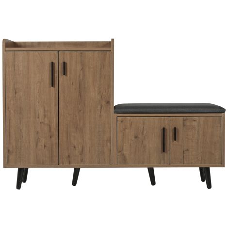 Meuble à chaussures 4 portes effet bois, poignées métal 120 cm