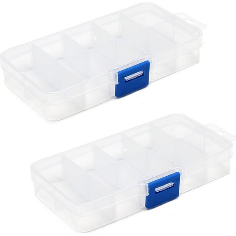 Boite De Rangement - 10 Compartiments Fixes - 13 x 6,5 x 2 cm - Boite A Perles - Contenant De Tri - 2 Pièces