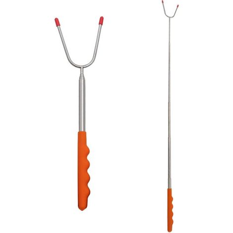 Fourchette à griller extensible en acier inoxydable (2 pièces), brochette à guimauve, fourchette à hot-dog, fourchette en forme de U, double fourchette, longueur 29,5-115 cm pour le barbecue (1/5)