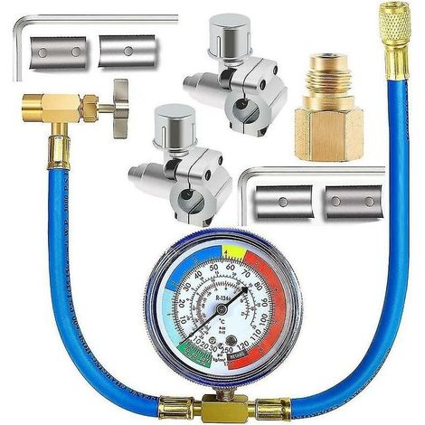 R134a Refrigerator Freon Recharge Hose Kit R134a Ac Refrigerant Charging Hose Gauge Piercing Valv (1/5)