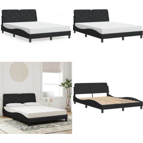 Lit avec matelas noir 120x200 cm velours - Lit Double - Lit Capitonné - Lit Design - Lit Velours - Literie - Home & Living (1/5)
