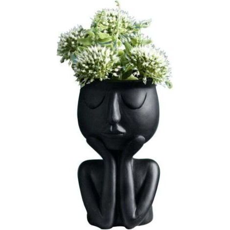 Creative Vase en forme de personnage nordique, plantes succulentes, pot de fleurs abstrait, visage et fleurs, intérieur, vase noir--