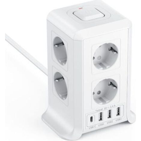 ALLIANDIS Mehrfachsteckdose mit Schalter - 8 Netzsteckdosen und 4 USB-Anschlüsse - geeignet für Büros und Wohnzimmer - 2 Meter Kabel, weiß. (1/5)