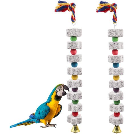 2er-Pack großes Vogelkauspielzeug, Schnabelschleifstein mit Glöckchen, Käfigzubehör, Spielzeug für Nymphensittiche, Wellensittiche, Ratten, Hamster, Chinchillas, Kaninchen, Hasen und Graupapageien