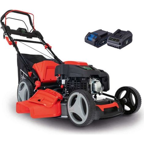 Rasenmäher MS225-53E Scheppach inkl. 2Ah Akku + 2,4A Ladegerät - E-Start Radantrieb 6PS 53cm Schnittbreite 65 Liter Fangkorb (1/10)