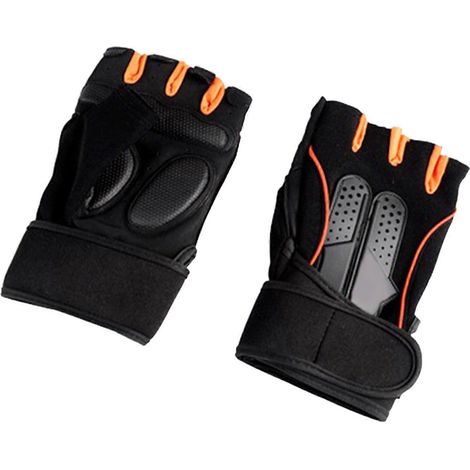 Rutschfeste Sporthandschuhe für Damen und Herren, schwarz-oranges Paar, offene Finger, für Fitness, Gewichtstraining und Indoor-Workouts, mit verbesserter Griffigkeit, Einheitsgröße. (1/5)