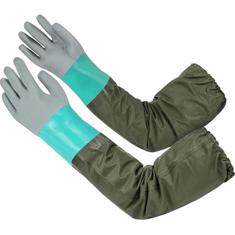 Étanche Gants Longs en Caoutchouc, 75cm, Bleu ciel, Doublure polaire (1/5)