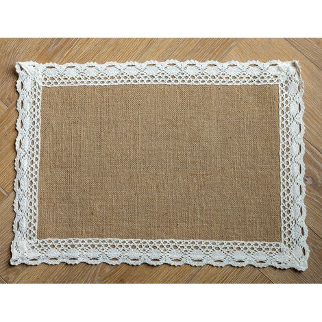 Platzsets, Vintage-Platzsets im Landhausstil mit Pompons, rechteckige Platzsets, wärmeisolierende rechteckige Platzsets, 4er-Set Platzsets, rustikale Platzsets, hitzebeständig, Platzsets im Landhausst