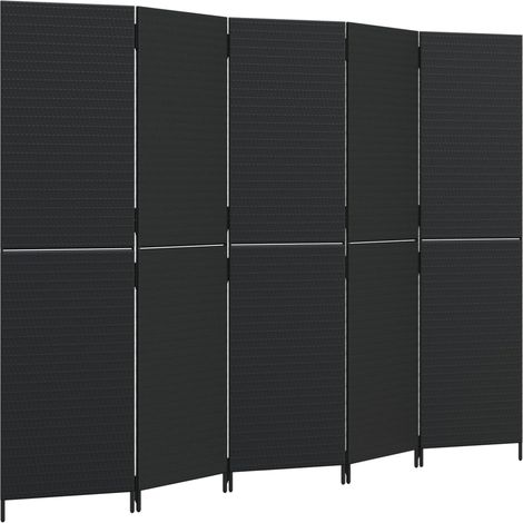 Divisorio per Ambienti Divider per stanze Paravento a 5 Pannelli Nero in Polyrattan (1/4)