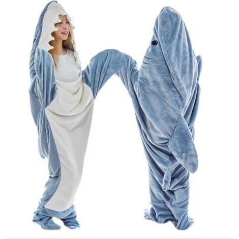 Couverture Requin - Capuche Forme Queue - Flanelle Douce - Lavable À La Main - 1 Pièce (1/3)