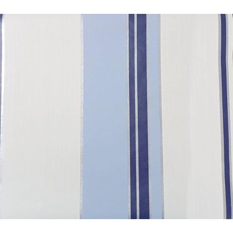 Textured Blue Stripe Wallpaper Paste The Wall Vinyl White Navy Glitter Metallic (1/4)