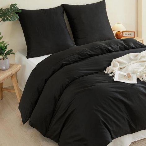 Bettwäsche-Set 3-teilig 200x200cm aus 100% Baumwolle, OEKO-TEX zertifiziert, Schwarz