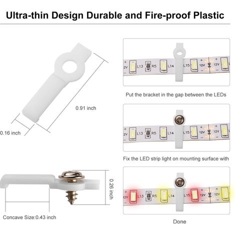 Bande LED 3528 5050 5630 8 mm 10 mm, bande en résine époxy étanche, clips et vis de fixation.