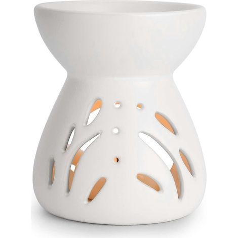 Brûleur d'huiles essentielles 2024 en céramique blanche, chauffe-cire parfumée avec porte-bougie chauffe-plat décoratif. (1/5)