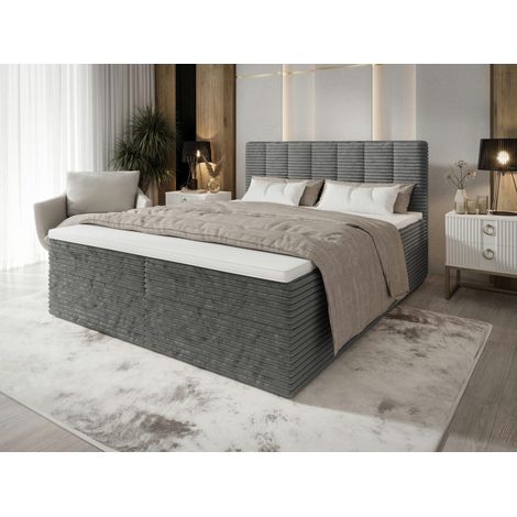 Lit Boxspring Tiliani - Gris - 140x200 Cm - Lit Moderne - Élégant - Matelas À Ressorts Bonnell (1/4)