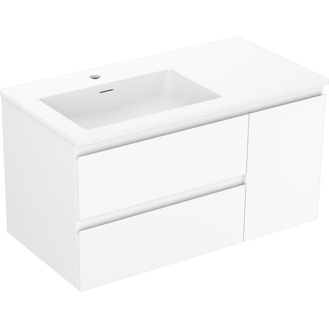 Mexen Orio armoire de salle de bain 90 cm avec lavabo Otis gauche, 2S, 1D, blanc mat - 91A13-09047-3-BBFFF01-W18L01 (1/5)