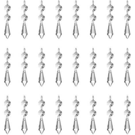 Lot de 24 pendentifs en cristal transparent de 37 mm, effet prisme de glace, avec perles octogonales, pour lustre, lampe, vase, décoration de jardin, Noël ou mariage. (1/4)