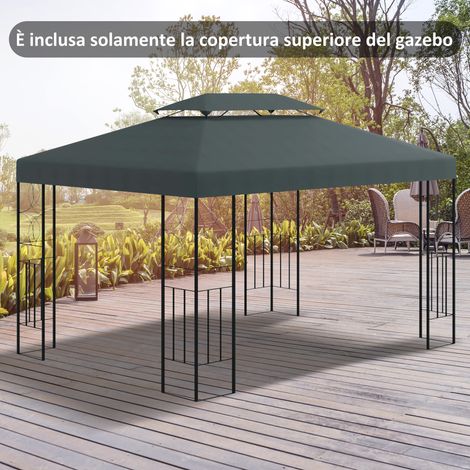 Revêtement kiosque en polyester 2 niveaux bandes 10 trous drainage anthracite - Dimensions: 4x3 m - Couleur: Gris