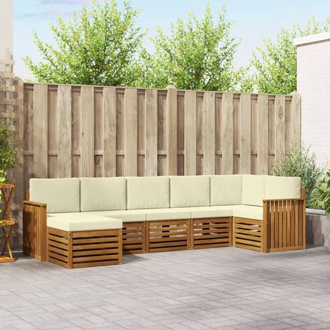 Ecksofa Set mit Kissen 7 pcs Natur und Creme Massivholz Akazie (1/5)