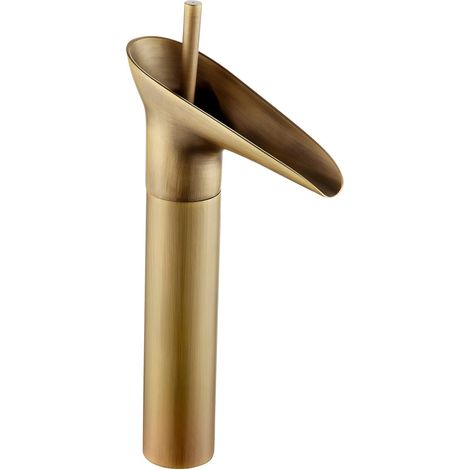 Robinet Salle Bain Bronze Antique, Robinet Lavabo de Cascade, Mitigeur Monocommande de Lavabo Haut Robinet de Salle de Bain avec Valve en Céramique, G 3/8, Robinet (1/5)