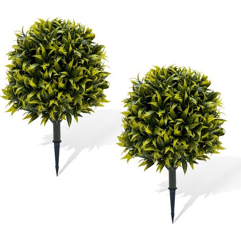 Arbres topiaires artificiels réalistes en feuilles de saule et cèdre – Lot de 2, 65 cm – Résistants aux UV et aux intempéries – Décoration facile à installer pour entrée, terrasse – Vert (1/5)