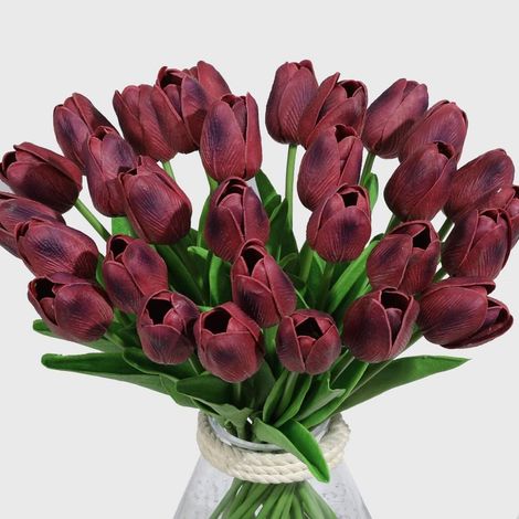 Lot de 10 Tulipes, latex réaliste, feuilles vertes, décoration mariage, intérieur extérieur (1/5)
