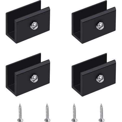 Pince à Verre,4 Pièces de Support d’étagère en Verre Murale Support Tablette Verre Noir,Fixation Tablette Verre Réglable en Alliage d'Aluminium,Pour Verre de 6 à 8 mm d'épaisseur (1/5)