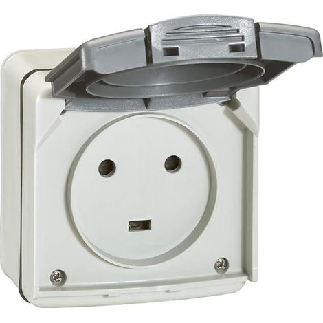 Enchufe de corriente 20 A 2p+t, caja empotrada IP55 - Completo en superficie - Gris