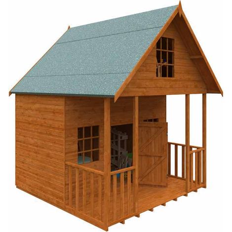8 x 8 Feet Lodge 12mm Shed - Solid Wood/Softwood/Pine - L235 x W235 x H290.6 cm - Burnt Orange+D1024