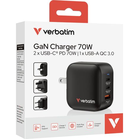 Verbatim GaN Charger 70W Universale Nero AC Ricarica rapida Interno (1/4)