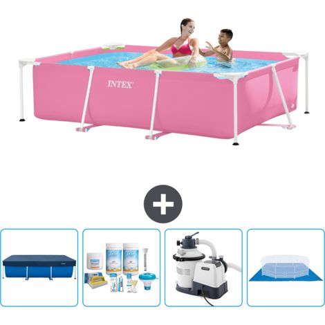 Intex-Schwimmbecken mit rechteckigem Rahmen – 220 x 150 x 60 cm – Rosa – im Lieferumfang enthalten Accessoire CB59