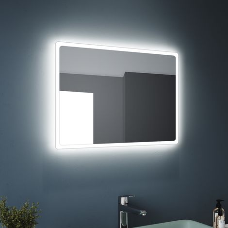 SONNI Miroir de salle de bain Éclairage Led Miroir de salle de bain avec éclairage Led blanc froid 60x40 cm vertical/horizontal, interrupteur mural, classe de protection IP44 (1/5)