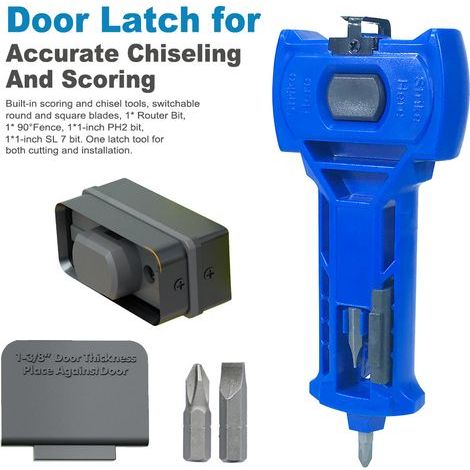 Herramienta para fresar pestillos de puerta (azul) Kit de cerradura de puerta, herramienta de mortajar para cerraduras de puerta, herramienta de cincelado para instalación de cerraduras de puerta, her (1/5)