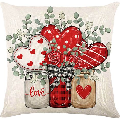 Housse De Coussin - Motif Coeur Et Lettres - 45 X 45 Cm - Décoration Intérieure Festive - Fermeture Éclair Cachée - 1 Pièce (1/5)