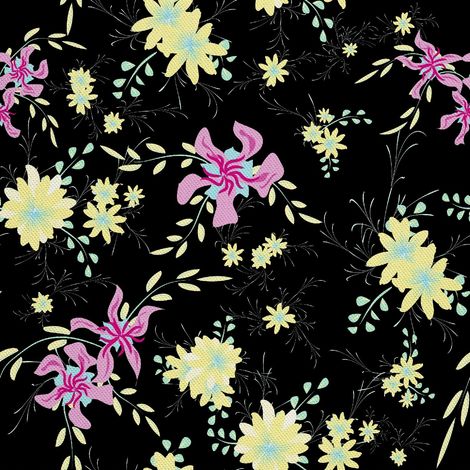 Tela decorativa para exteriores Oxford con estampado floral sobre fondo negro. (1/5)
