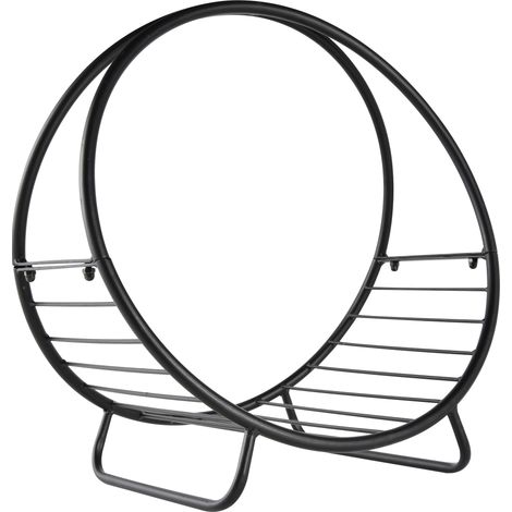 Porte-legna in metallo per camino, forma a cesto, 45x29,5x47cm, nero