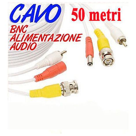 CAVO PROLUNGA TELECAMERA BNC AUDIO VIDEO VIDEOSORVEGLIANZA ALIMENTAZIONE 50 MT