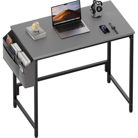 ECOFURNIX - Bureau Informatique Rectangulaire Moderne - Métal Gris - 40x80 cm
